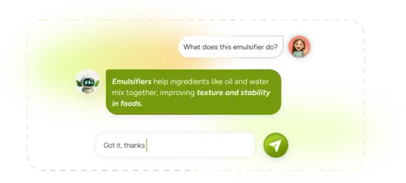 AI chat answering questions about food ingredients in IngrediCheck